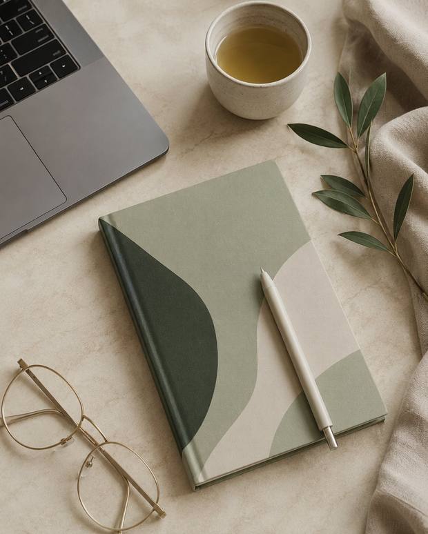 A wellness journal and tea